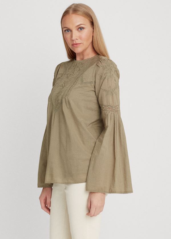 Ralph Lauren Embroidered Bell-Sleeve Top Dame Danmark (ZXOKH5736)